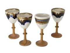 4 Fred Evangel Pottery Wine Goblets Glasses Handcrafted Vintage New Mexico