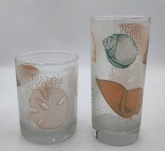 Vtg Culver Hi-ball/Low-ball Cocktail Seashell Pastel Textured Glasses Set of 8
