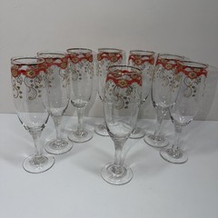 Vintage Set Of 8 Gold Trimmed Crystal Stemmed Wine Glass Intricate Design Rare