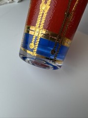 Set Of 6 MCM Drum Glasses Blue Red and Gold Plated 5 1/2″ Rare Great Condition!