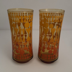 Amber Orange Yellow Geometric Glass Tumbler Set Two-Piece Round Glossy