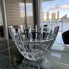 Crystal Glass Serving Bowl Decorative Fruit Salad Textured Ribbed Design 5″ Tall