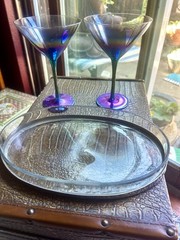 Vtg. 2 Martini Cocktail Glasses for Neiman Marcus Rainbow Iridescent 7.5”tall