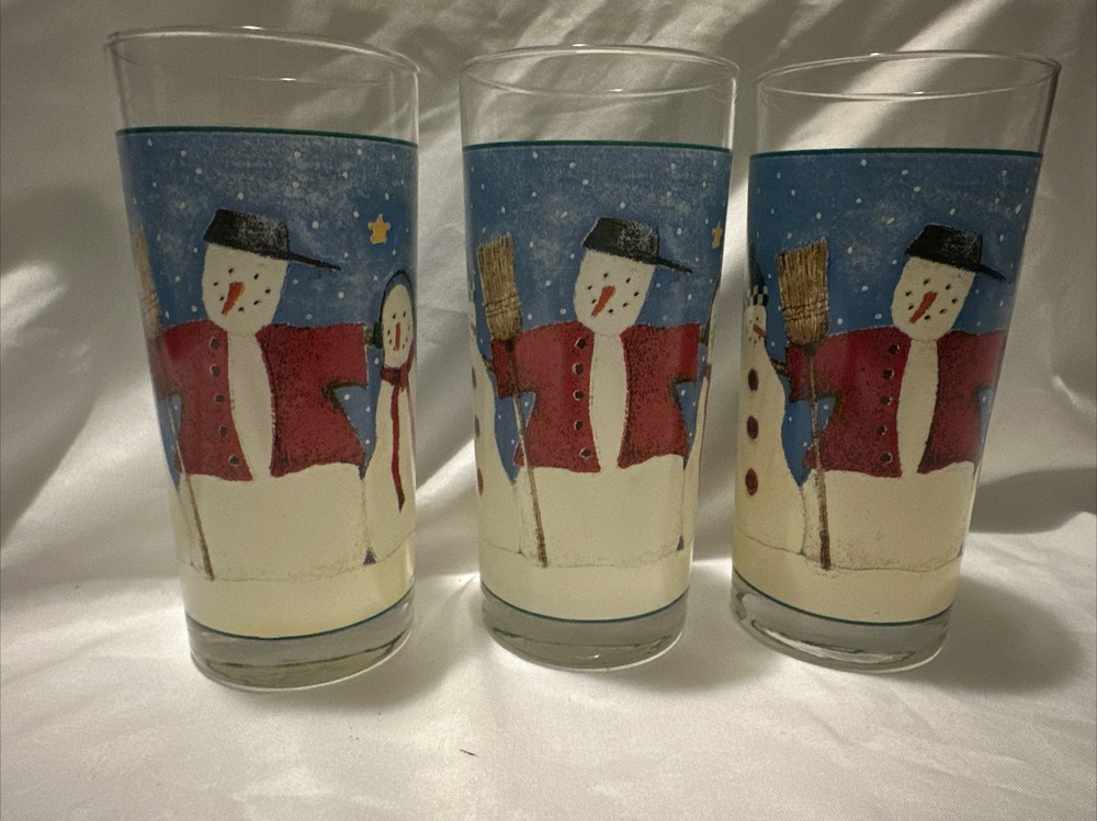 Onieda Debbie Mumm Snowman Tall Beverage Glasses Set of 3