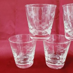 5 Vintage Libbey Symphony Etched Frosted Square Whiskey Bar Glasses MCM Retro
