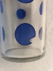 Set of 4 Vintage Blue Dot on Clear Glass Tumblers 6 3/4″ MCM