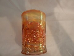 Antique Fenton Carnival Glass Tumbler Water Lillies Cattails Marigold EX COND