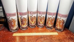 6 Vintage MCM Georges Briard High Ball Glasses Gold Egyptian Neoclassical 5 5/8″