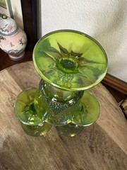 Carnival Glass Goblets Green Iridescent Grape Pattern Vintage Set of 4