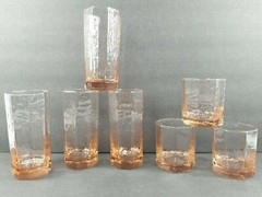 7 Pc Libbey Facets Pink Peach Coolers Old Fashioned Vintage Octagon Tumblers Lot