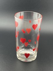 Vintage Red Hearts Glass 5” Tumbler 3” Dia Valentine Barware Unmarked