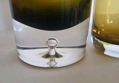 Krosno Poland Olive Amber Art Glass Decanter Tumbler Set Controlled Bubble
