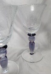 Pottery Barn Palazzo Bubble Wine Goblets Set of 3 Amethyst Purple Stem Poland