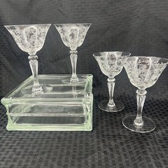 VINTAGE 1941-1966 TIFFIN CERICE OPTIC ROSE ETCHED CRYSTAL 4 CHAMPAGNE GLASS 5”