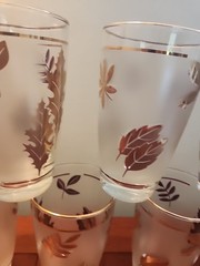 LIBBEY Golden Foliage Gold Leaf Frosted 12 oz Tumblers MCM 7-Glasses Retro EUC