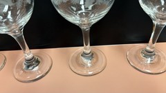 VTG LIBBEY Holly and Pine Frosted Wine Blown Glasses Gold Rim & Ribbon 10 Oz