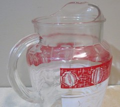 MCM Vintage ANCHOR HOCKING Glass RED & WHITE PITCHER & 10 GLASSES Retro Set MINT