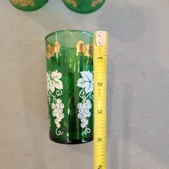 Green Vtg Juice Glass Anchor Hocking Grape Vine White Gold Set Of 3