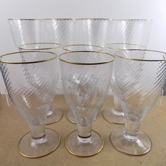 10 Carlo Moretti Murano Glass C84 Large Crystal Glass Goblets Swirl Gold Edge