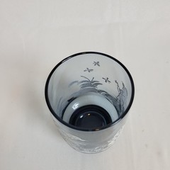 VTG Mary Gregory 4.5 Tumbler Libbey Glass Smoky Blue Boy Girl Dog Raised Scene