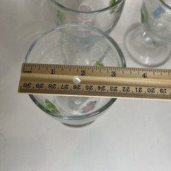 Set Of 4 Glass Goblets With Pink, Green, And Blue Applied Flowers Fused Glass