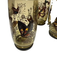 Vtg Libbey Smokey Butterfly Meadow Garden Tumbler Drinking Glasses 70s Set of 4