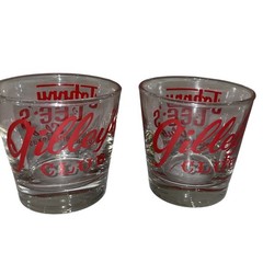 Vintage Gilley’s Club Johnny Lee’s Shot Glasses Set 2 Clear Red Logo Barware
