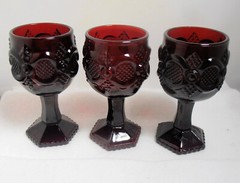 Vintage Avon Cape Cod Ruby Red Glass Wine Goblets Glass 4 1/2″ Glasses Set of 3