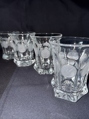 SET OF 4 Fostoria Coin Glass Frosted Clear Whiskey Tumbler Glass 4” Tall 1950’s