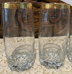 6 Vintage CIRCLEWARE «CLASSIQUE» GOLD ENCRUSTED RIM CRYSTAL HIGHBALL GLASSES