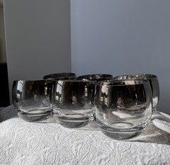 6 Vintage Mid Century Roly Poly Glasses Mirror Smoke Fade Thorpe Style Barware