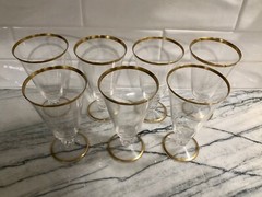 Vintage Gold Rim Water Ice Tea Goblets, Dessert/Sherbert & Cordial Glasses