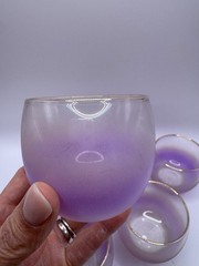 Vtg Blendo Roly Poly Ombre Lavender Purple Frosted Glasses/Barware w/gold trim