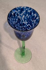 Royal Danube Art Glass Blue Confetti Long Green Stem Tulip Wine Glass 💙💚