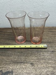 Vintage Mold Blown Pair of Pink Tumble Glasses w/ Diamond Pattern 5.5″ tall~ MCM