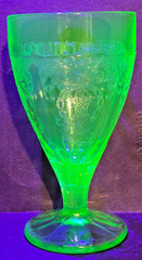 Set of 6- Fostoria Co, Versailles Pattern, Uranium Glass ice Tea Goblets, 1930s