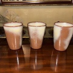 Vtg Set 3 Frankoma Pottery~Prairie Brown Gold 4.75″ TUMBLERS Plansmain 5L EUC