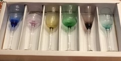 New BLOCK Crystal Mouth Blown Kaleidoscope Cordials Set of 6 Hand Cut & Polished
