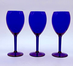 Pier 1 Cobalt Blue Wine Water Glasses Goblets – Set of 3 – 8” H Retired EUC