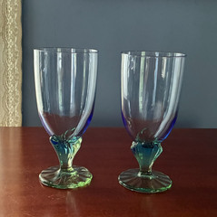 BORMIOLI ROCCO ITALY 2 BAHIA BLUE & GREEN ICED TEA GOBLETS GLASSES 7.5″ H