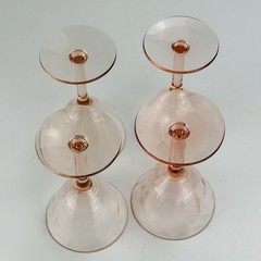 Vintage Pink Depression Etched Small Wine Glasses Set of 4 Floral Stemware 4.5”