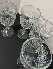 Set of 4 Libbey Glass Hobstar Water Goblets Star Burst Thick Glass 7”H Vintage-2