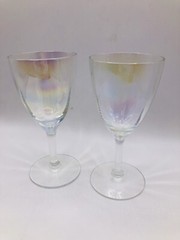 Vintage MCM Iridescent Glass Stemware, Water Goblet, Rainbow