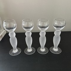 Bayel France 5 3/4″ French Crystal Frost OWL Stem Cordial Set Of 4 Glasses