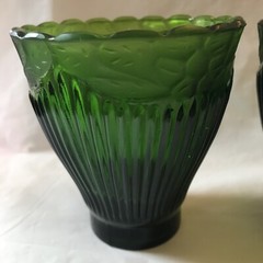 2 Vintage Green Drinking Glass Tumblers – Over 1 Pound Each – Thick Glass