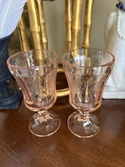 Vintage Indiana Glass Recollection Madrid Pink Set Of 2 Footed Water Goblets