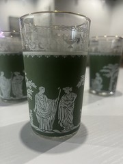 Vintage Jeanette Glass Company «Hellenic» tumblers Jasperware set of 4