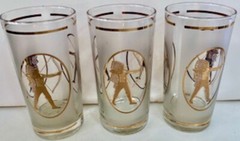Three Vintage Smokey Gold Gild American Indian Glasses. Circa 1960’s