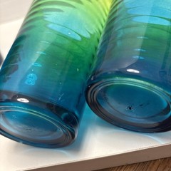 Libbey DrinkingOmbre green and blue glass . Hoop design, two tone Glass set of 3