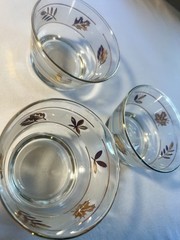Set Of 3Libbey Vintage Autumn Gold Leaf Fruit Oysters Nuts Dessert Serving Bowls